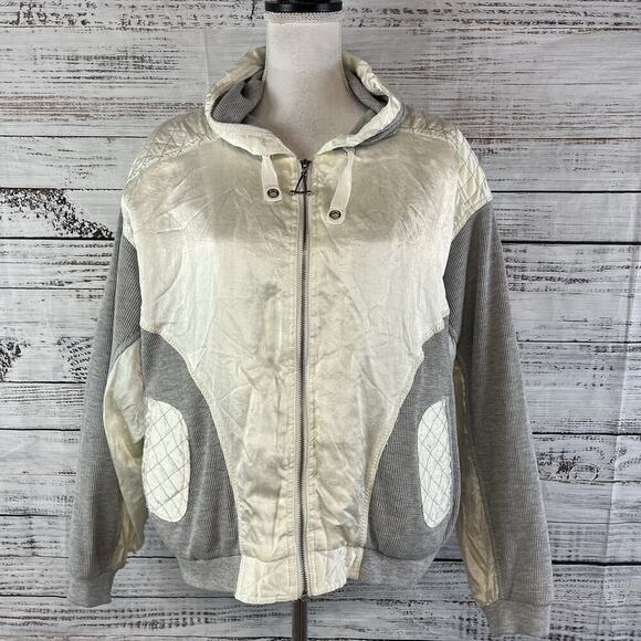 East West Vintage Puffy Ski Jacket Windbreaker Coat w/ Hood sz Large Gray Beige - Picture 2 of 14